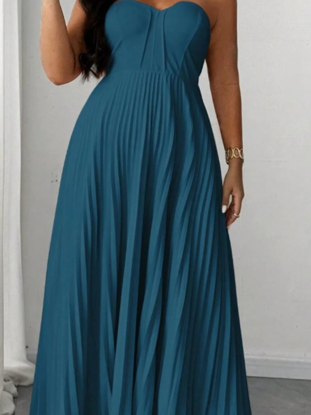 SHEIN Clasi Plus Size Women's Elegant Romantic Strapless Pleated Dress
